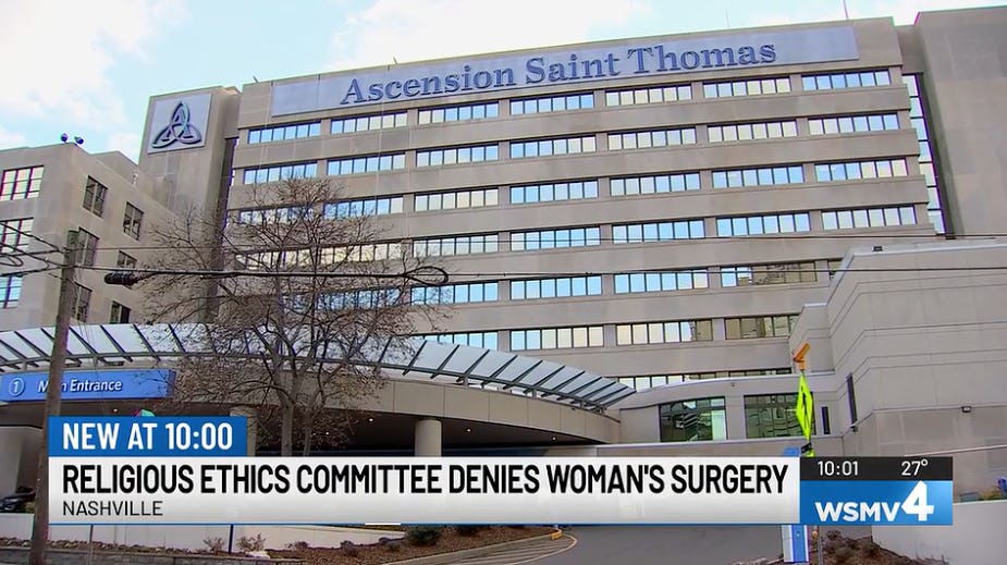 ascension st thomas hospital in midtown nashville, depicted in a news segment about how they cancell...
