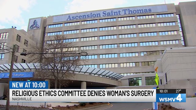 ascension st thomas hospital in midtown nashville, depicted in a news segment about how they cancell...