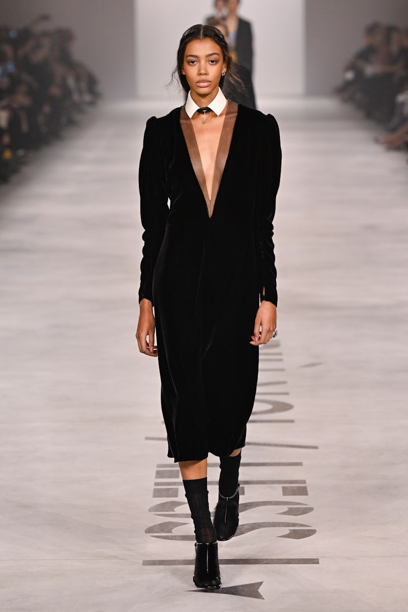 Model on the runway at the Fendi fashion show as part of Milan Fashion Week Fall 2026 on February 25...