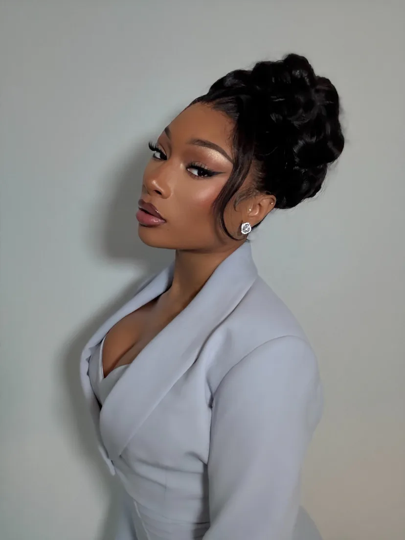 Megan Thee Stallion with a prom updo