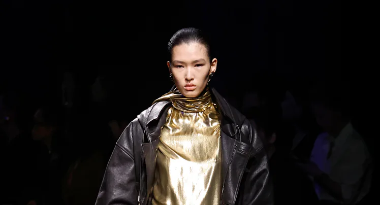 A model walks the runway at the Ferragamo fashion show during the Milan Fashion Week - Womenswear Fa...