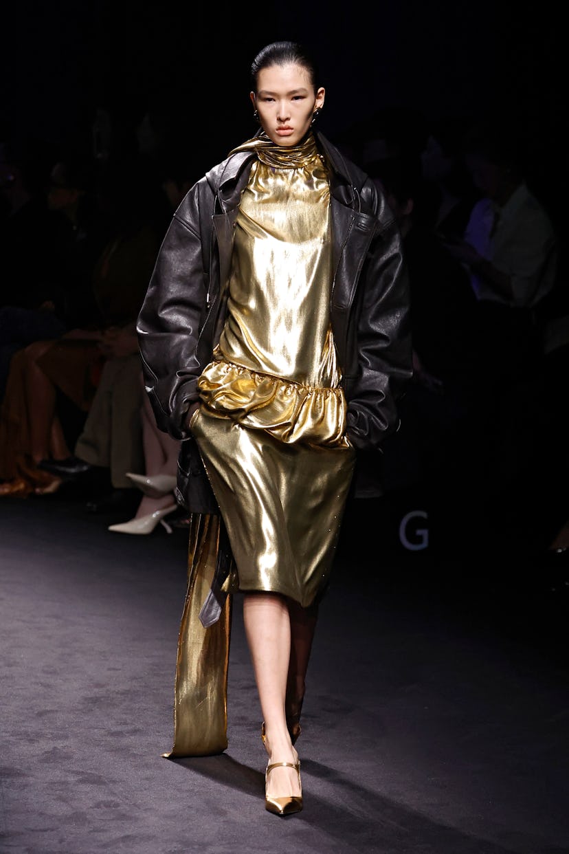 A model walks the runway at the Ferragamo fashion show during the Milan Fashion Week - Womenswear Fa...