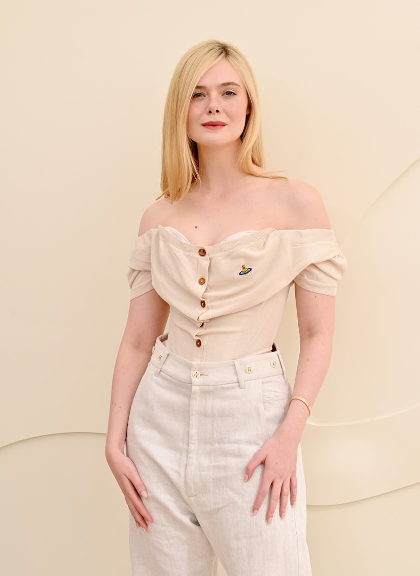 Elle Fanning attends the Apple TV Press Day at Barker Hangar on February 03, 2026 in Santa Monica, C...