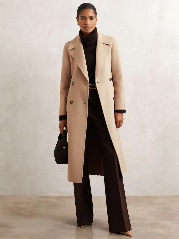Double-Breasted Blindseam Coat Wool-Blend in Neutral
