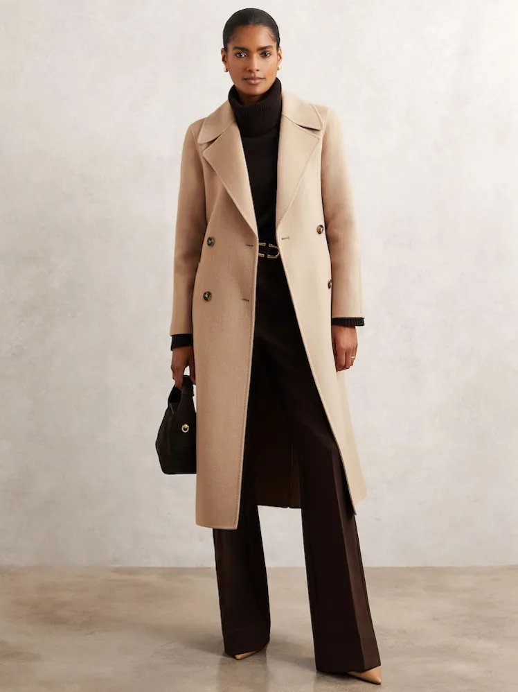 Double-Breasted Blindseam Coat Wool-Blend in Neutral