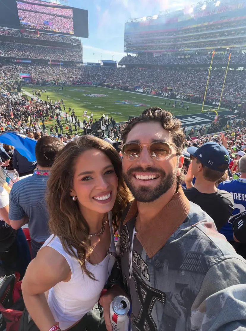 Joey Graziadei and Kelsey Anderson at the 2026 Super Bowl. Screenshot via Instagram