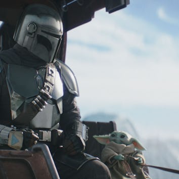 Mandalorian (Pedro Pascal) and Grogu in the new 'Mando and Grogu' Super Bowl trailer.