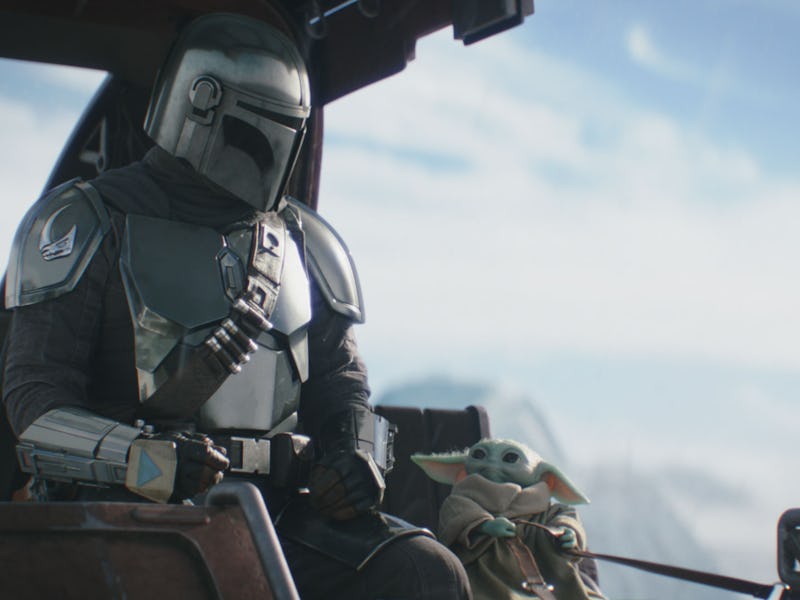 Mandalorian (Pedro Pascal) and Grogu in the new 'Mando and Grogu' Super Bowl trailer.