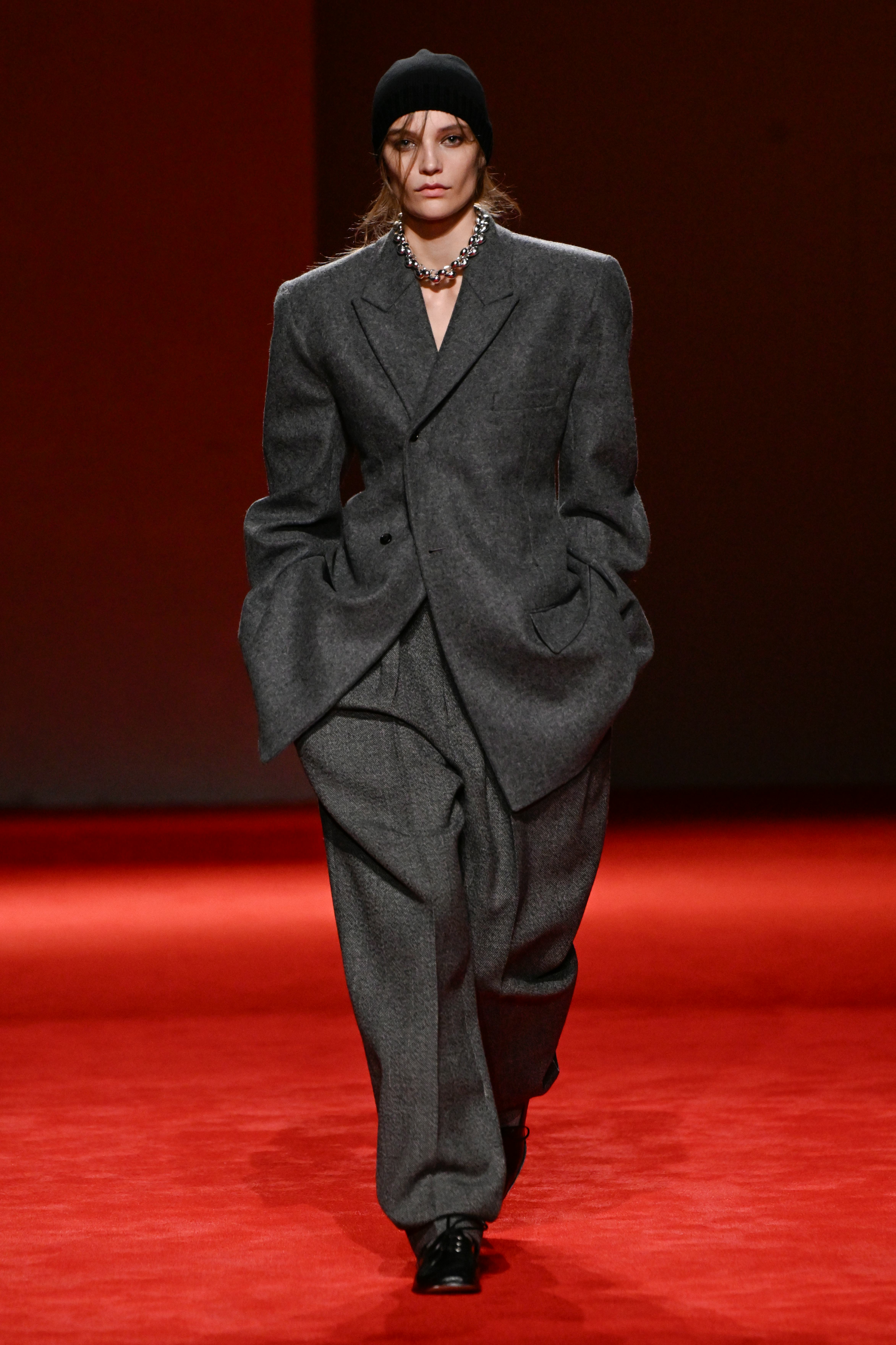 Model on the runway at the Bottega Veneta fashion show as part of Milan Fashion Week Fall 2026 on Fe...