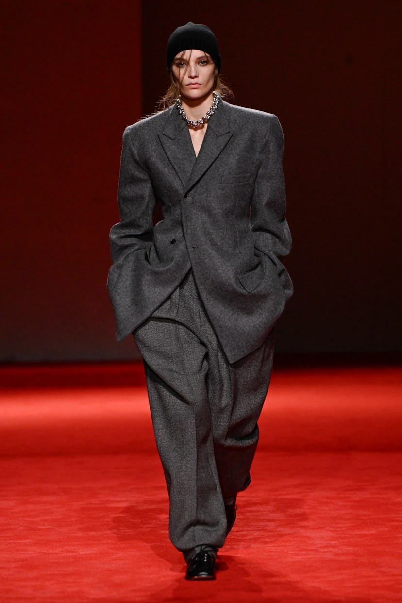 Model on the runway at the Bottega Veneta fashion show as part of Milan Fashion Week Fall 2026 on Fe...