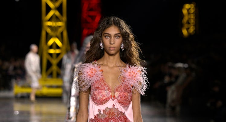 A model walks the runway during the Chanel Womenswear Fall/Winter 2026-2027 show as part of Paris Fa...