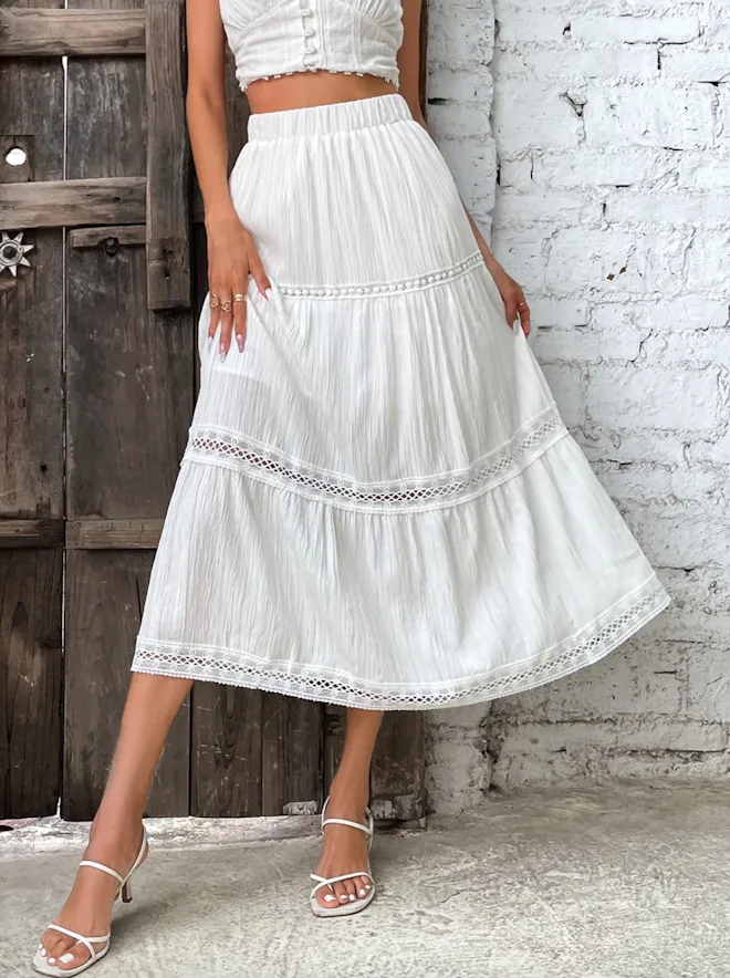 Lace Ruffle Hem Skirt Maxi