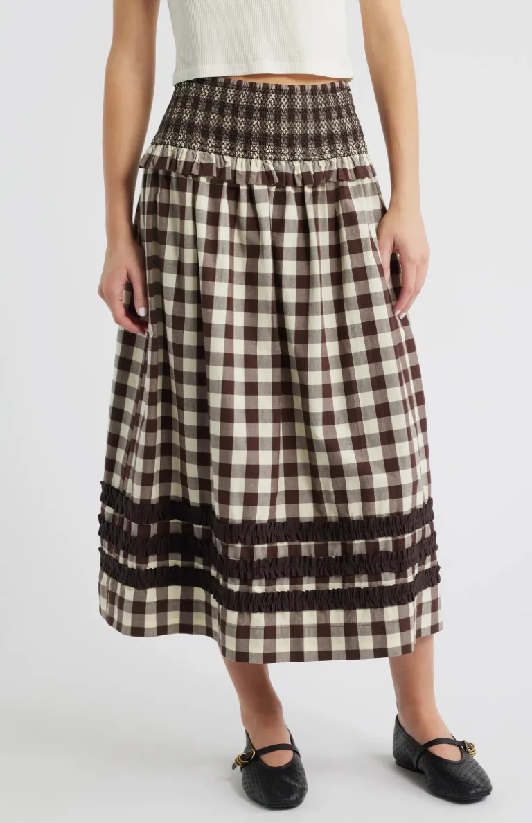 Ava Ruffle Trim Midi Skirt