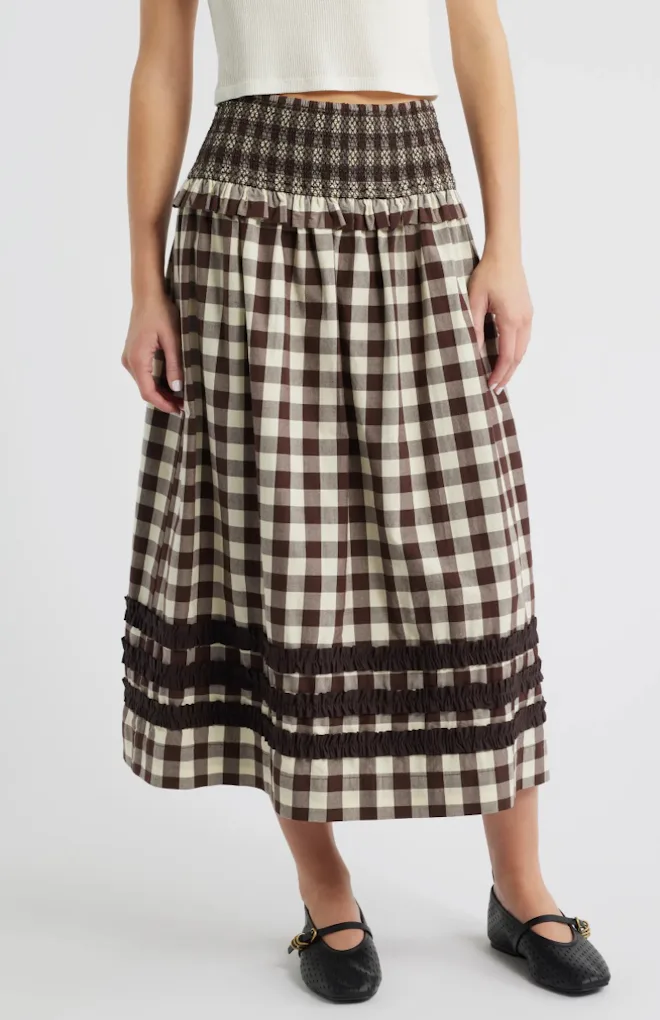 Ava Ruffle Trim Midi Skirt
