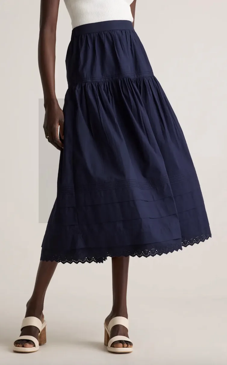 100% Organic Cotton Poplin Pintuck Maxi Skirt