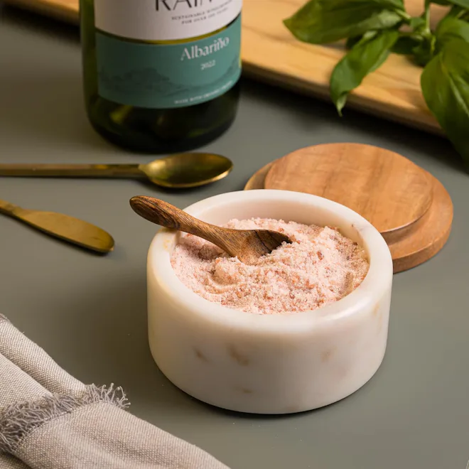 Cork & Mill White Marble Salt Cellar with Acacia Wood Lid