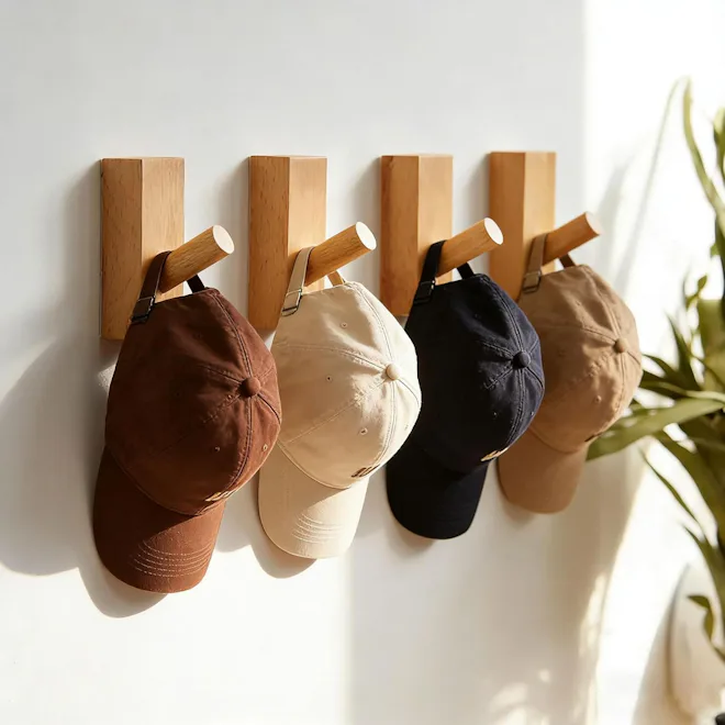 HomeDo Adhesive Wooden Wall Hooks (4-Pack)