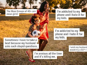 Two people playing in a grassy field, one holding a soccer ball. Speech bubbles express personal con...