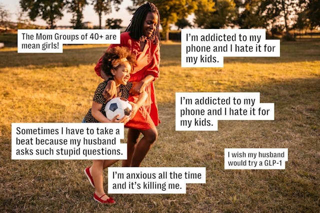 Two people playing in a grassy field, one holding a soccer ball. Speech bubbles express personal con...