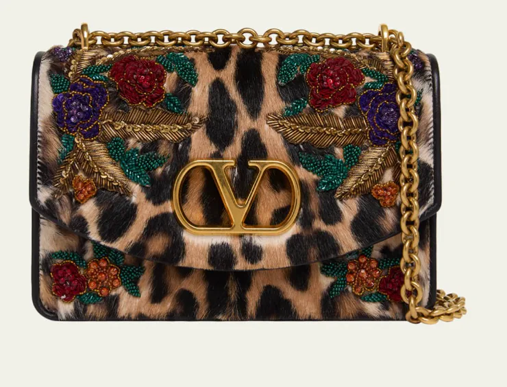Valentino Beaded Floral Calf Hair Shoulder Bag