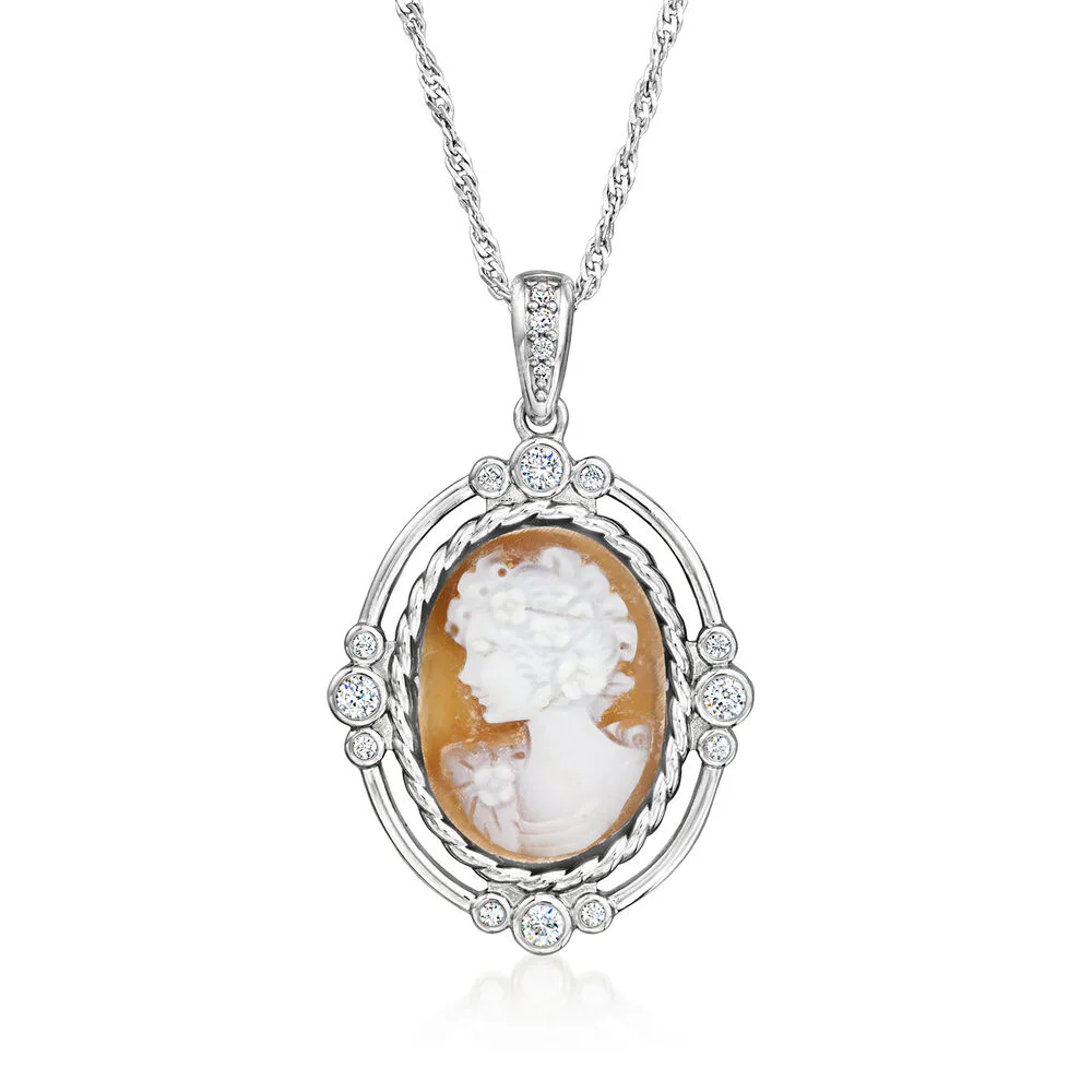 Italian Orange Agate Cameo Pendant Necklace 