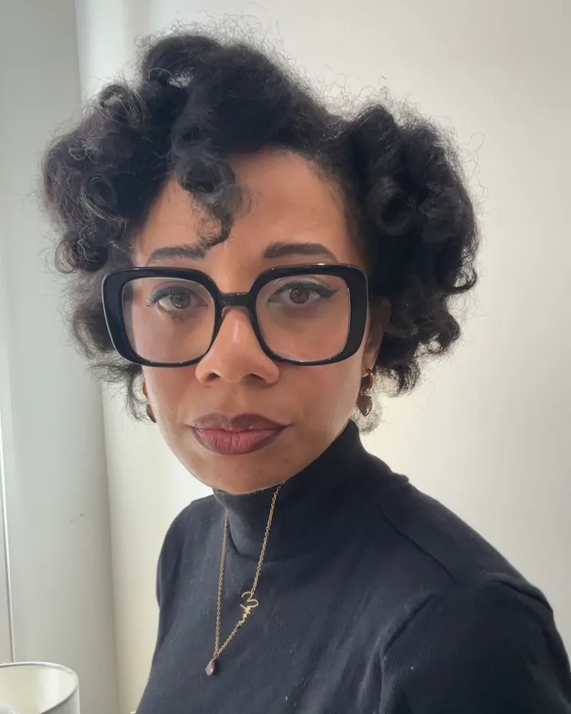 the author with hair she did herself