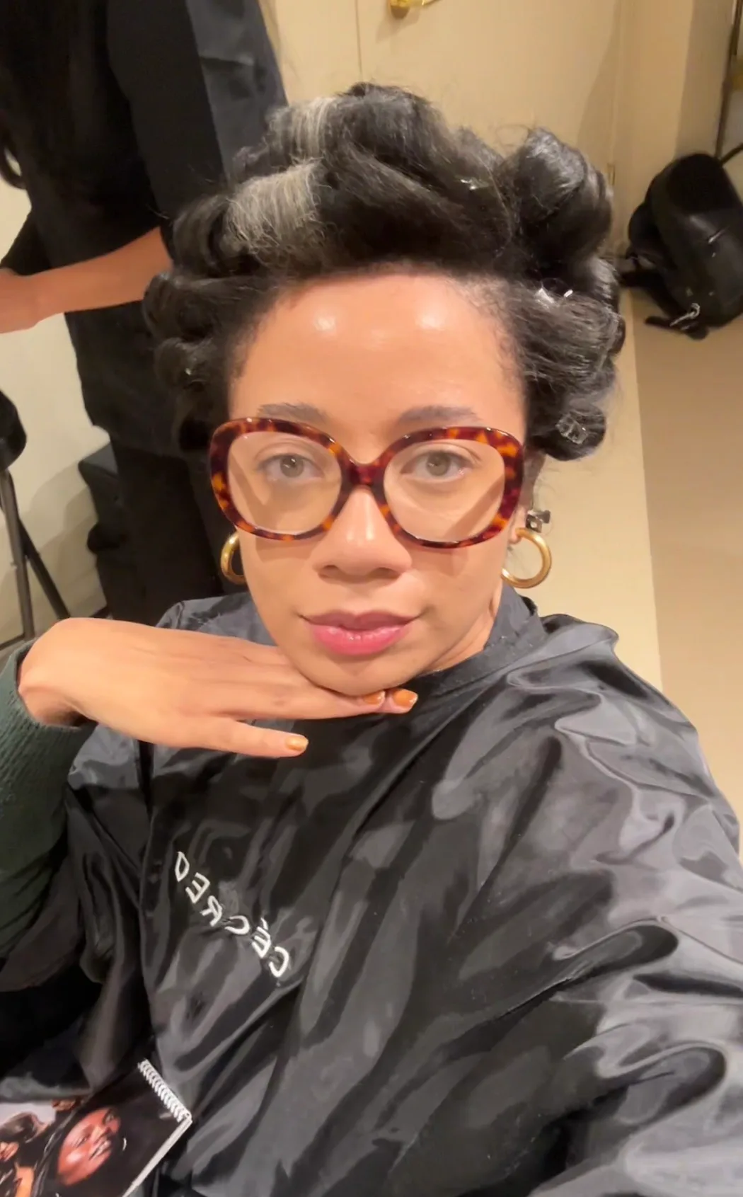 The author with her hair in pin curls