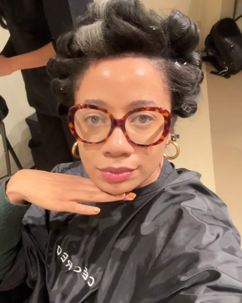 The author with her hair in pin curls