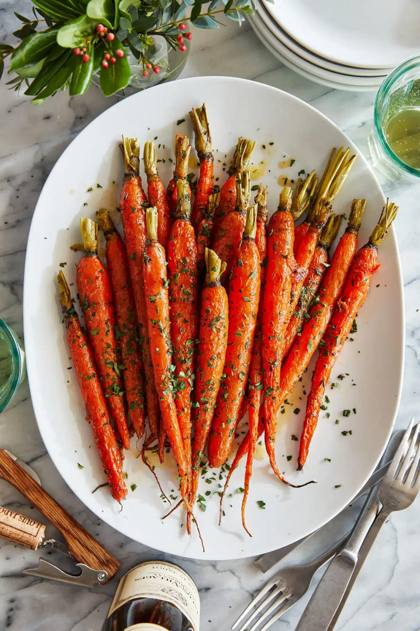 Glazed carrots on a serving platter in a story about easy easter recipes