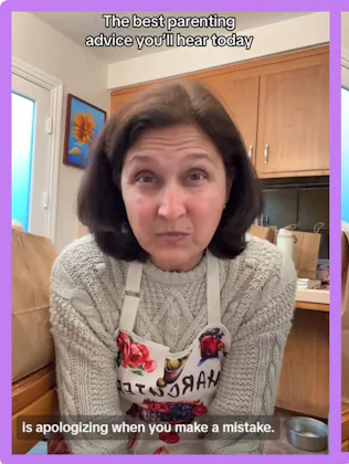 Screenshots of a TikTok video featuring a mom sharing her best parenting advice.