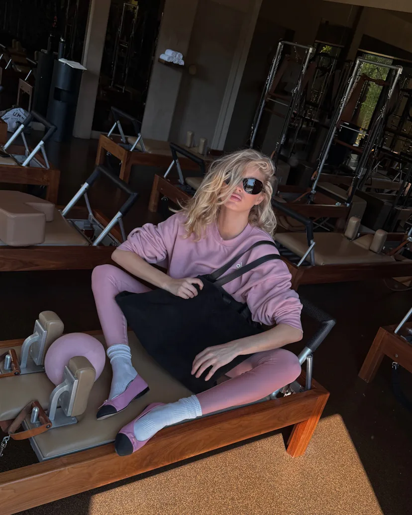 Elsa Hosk wears Chanel ballet flats to the gym.
