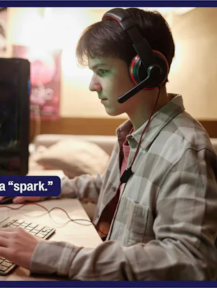 Teen playing video games with text overlay that reads, "Our 12-year-old lacks a 'spark.'"
