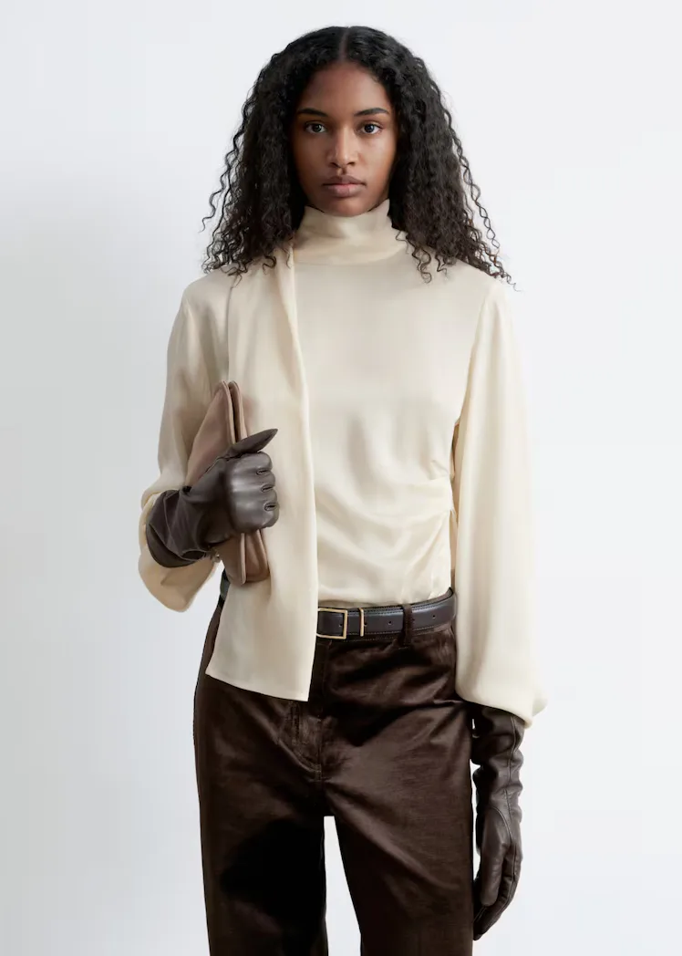 Scarf-Detail Satin Blouse