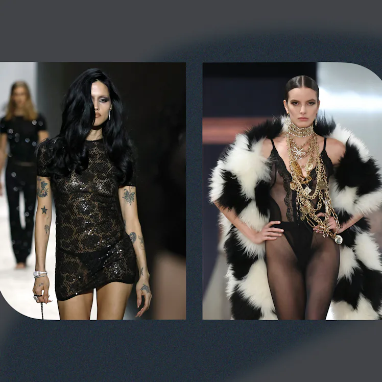 Amelia Gray in Gucci, and a model at Blumarine