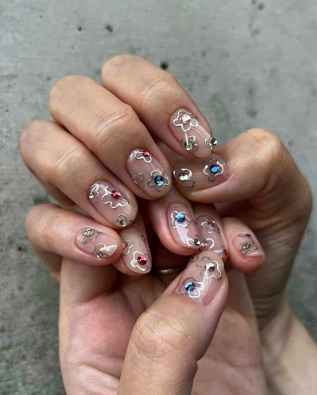 chrome floral nails
