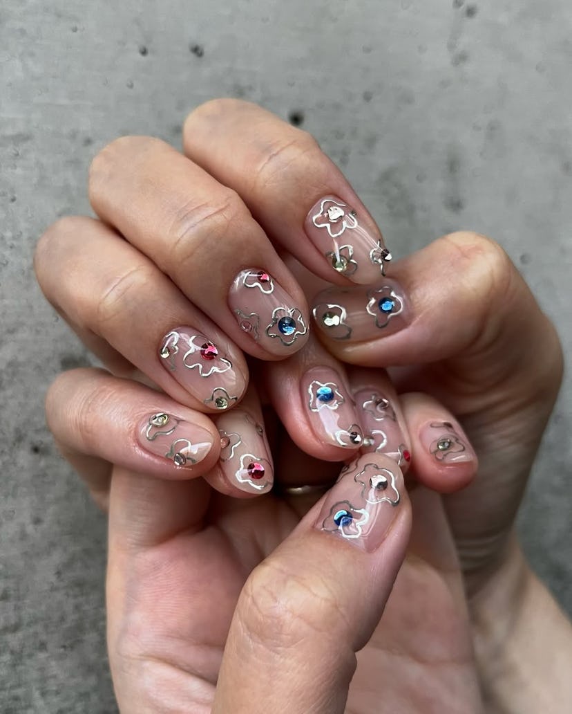 chrome floral nails