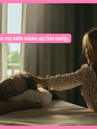 Photo of a child waking up her mother with text overlay that reads, "I feel rage when my kids wake u...