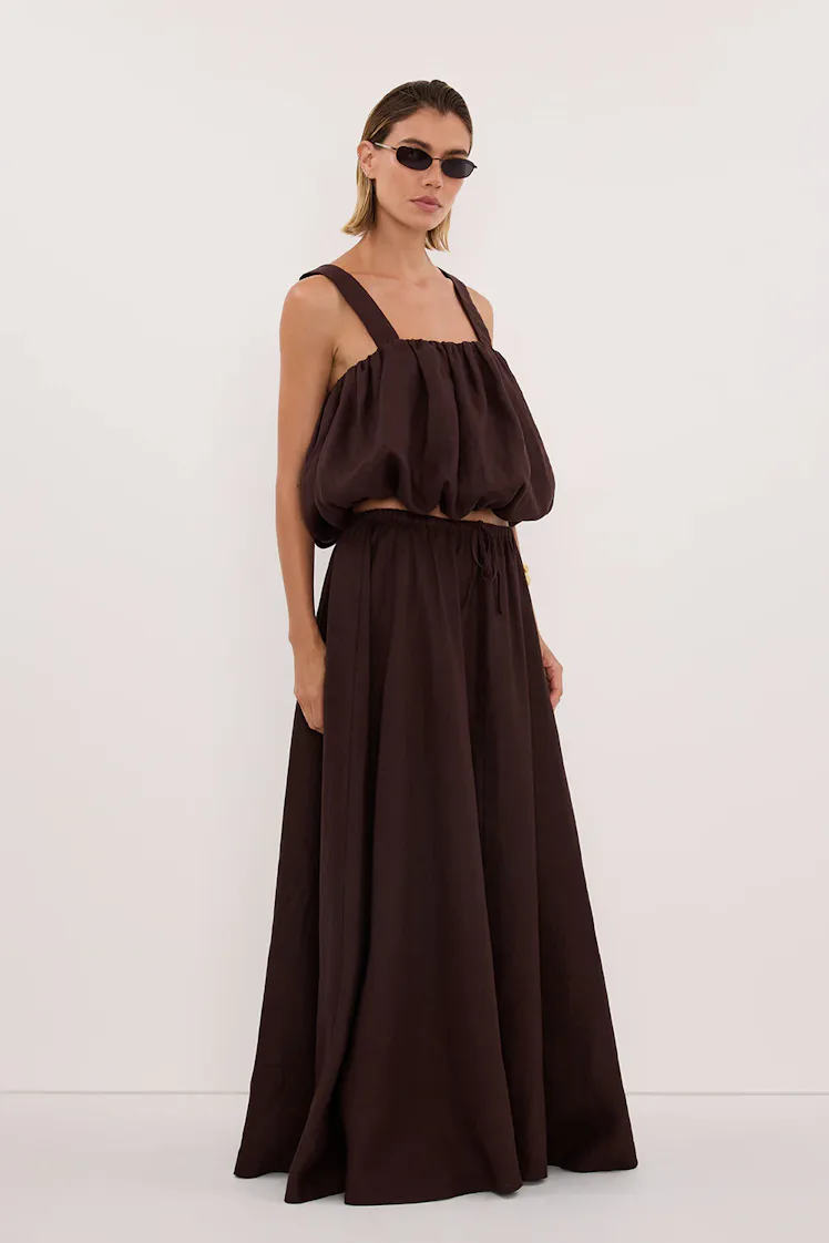 Ravello Burnt Choc Linen Midi Skirt