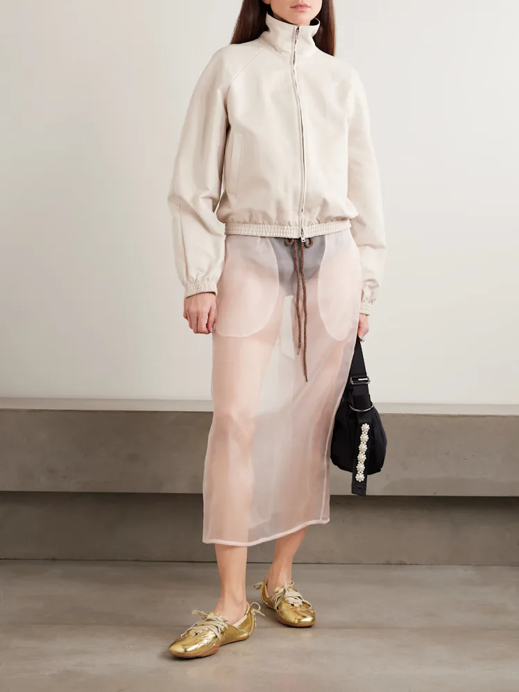 Bow-Detailed Silk-Organza Midi Skirt