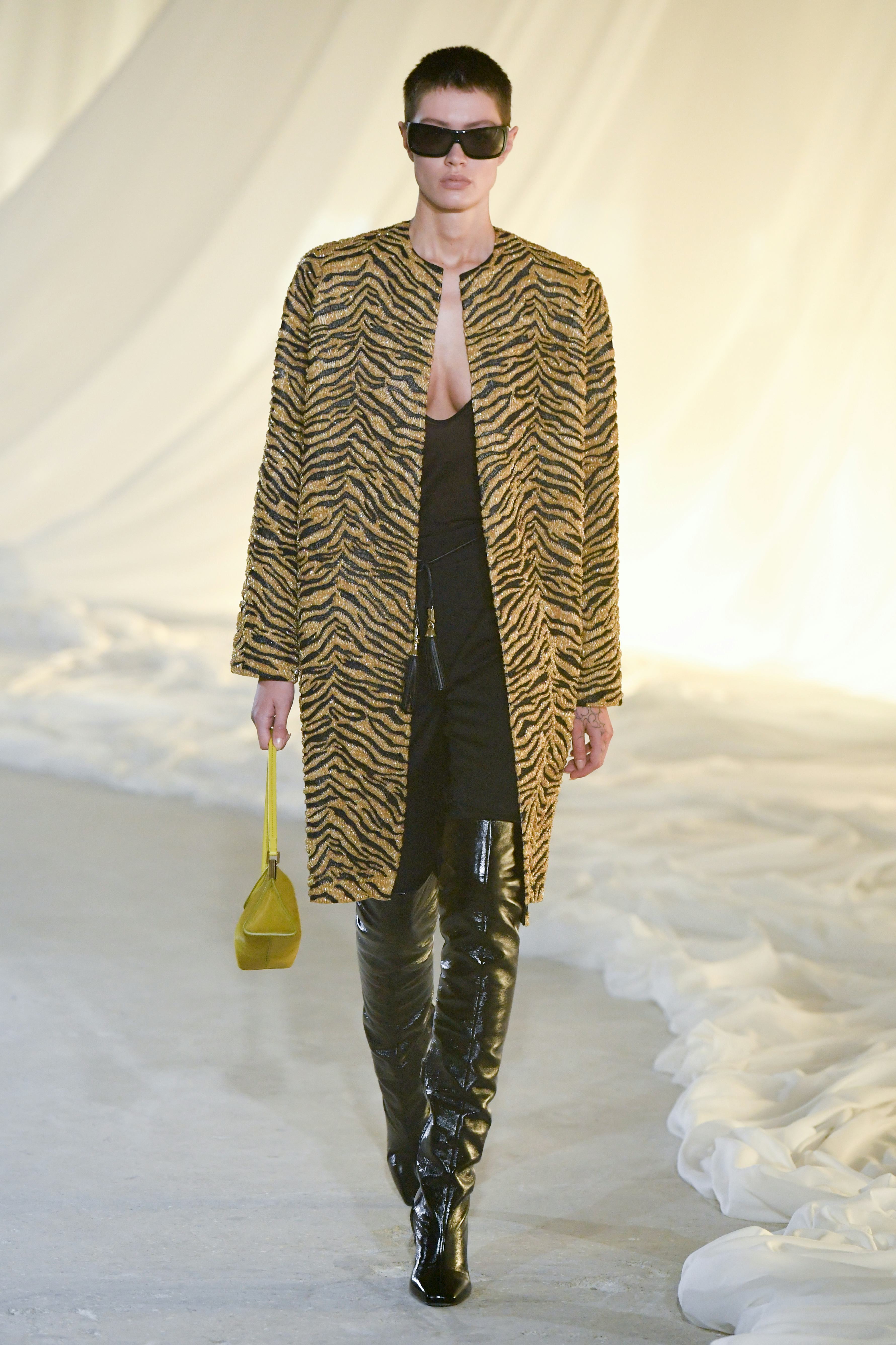 Model on the runway on the runway at the Balmain fashion show as part of Paris Fashion Week Fall 202...