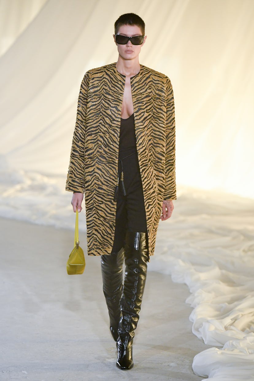 Model on the runway on the runway at the Balmain fashion show as part of Paris Fashion Week Fall 202...