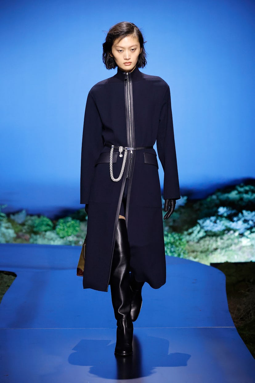 A model walks the runway during the Hermès Womenswear Fall/Winter 2026-2027 show as part of Paris F...