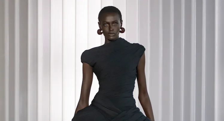 a look from jean paul gaultier fall 2026 collection by duran lantink shown at paris fashion week