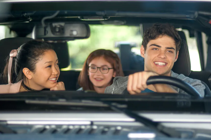 Lana Condor, Anna Cathcart, and Noah Centineo on To All the Boys I've Loved Before. Photo via Netfli...