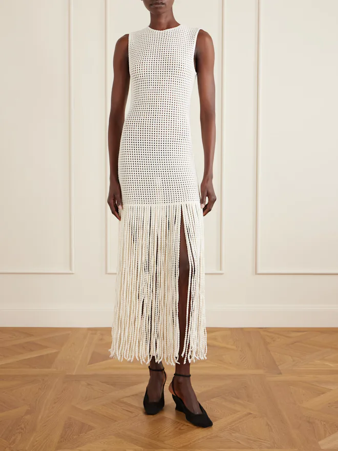 ALAÏA Fringed Open-Knit Midi Dress
