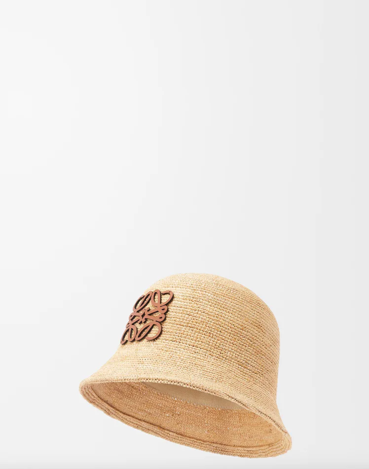 Bucket Hat In Raffia And Calfskin
