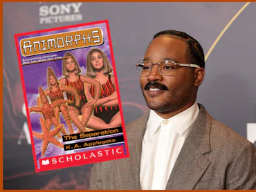 An animorphs book cover collaged with a photo of Ryan Coogler
