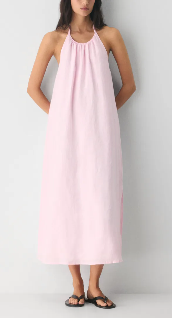 Little Moon Sunpost Linen Halter Dress