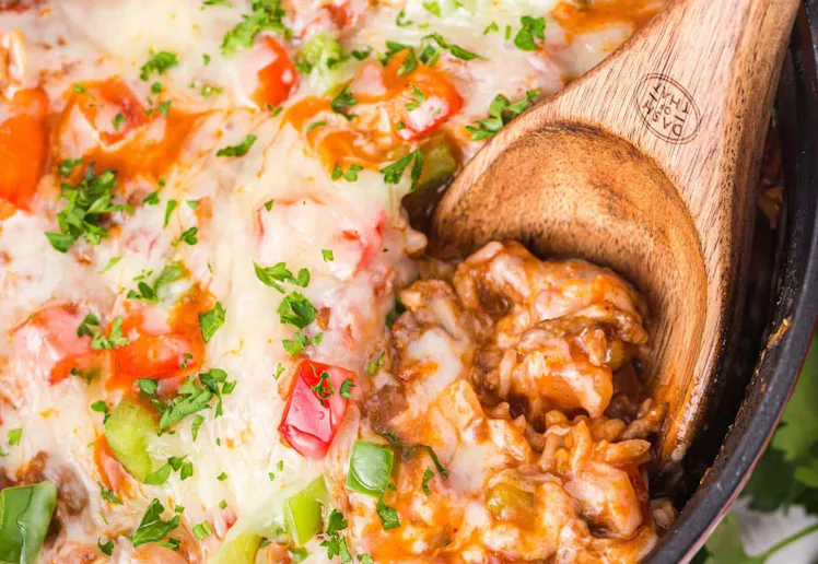 stuffed pepper casserole in a story about freezer meal recipes