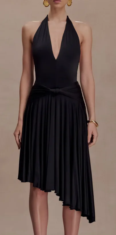 Zelda Asymmetric Slinky Midi Dress 